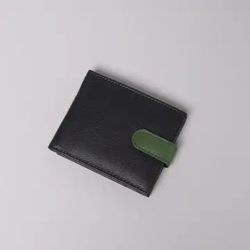Cooper Allan Biggs & Bane Men's Bifold Black & Green Leather Wallet with Tab Coin Pocket