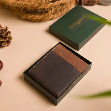 Cooper Allan Woodbridge Men's Bifold Brown & Cognac Leather Wallet with Card Flap, Tab Coin Pocket