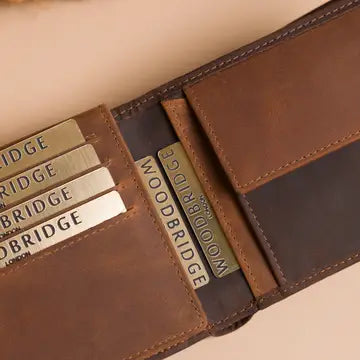 Cooper Allan Woodbridge Men's Bifold Brown & Cognac Leather Wallet with Card Flap, Tab Coin Pocket
