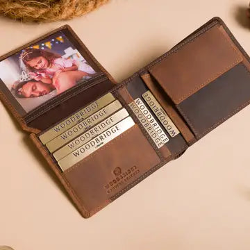 Cooper Allan Woodbridge Men's Bifold Brown & Cognac Leather Wallet with Card Flap, Tab Coin Pocket