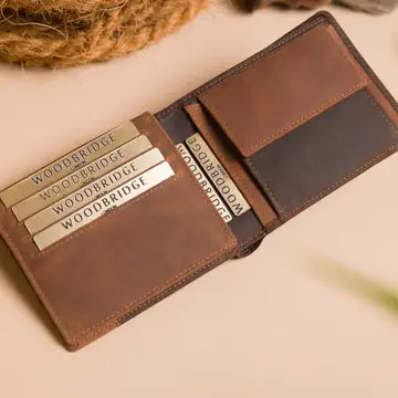 Cooper Allan Woodbridge Men's Bifold Brown & Cognac Leather Wallet with Card Flap, Tab Coin Pocket