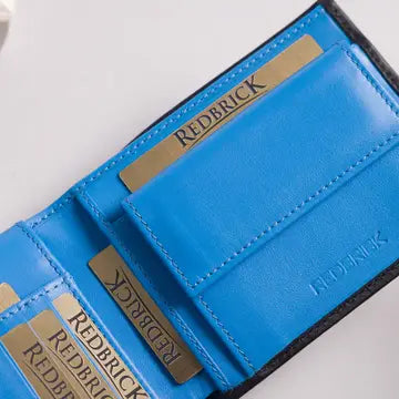 Cooper Allan Redbrick Italian Black & Blue Bifold Leather Wallet