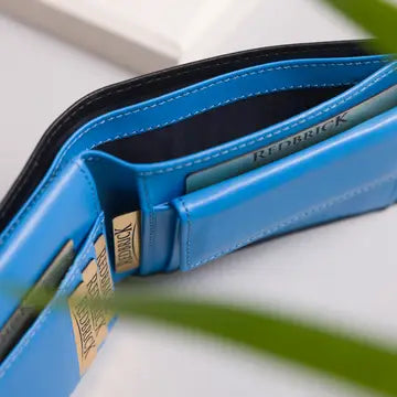 Cooper Allan Redbrick Italian Black & Blue Bifold Leather Wallet