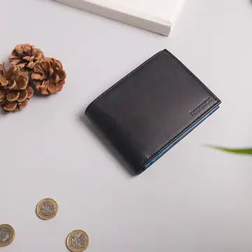 Cooper Allan Redbrick Italian Black & Blue Bifold Leather Wallet