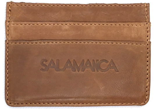 Cooper Allan Slim Credit Card Case in full grain  leather with 4 card slots and a section for notes in the middle.