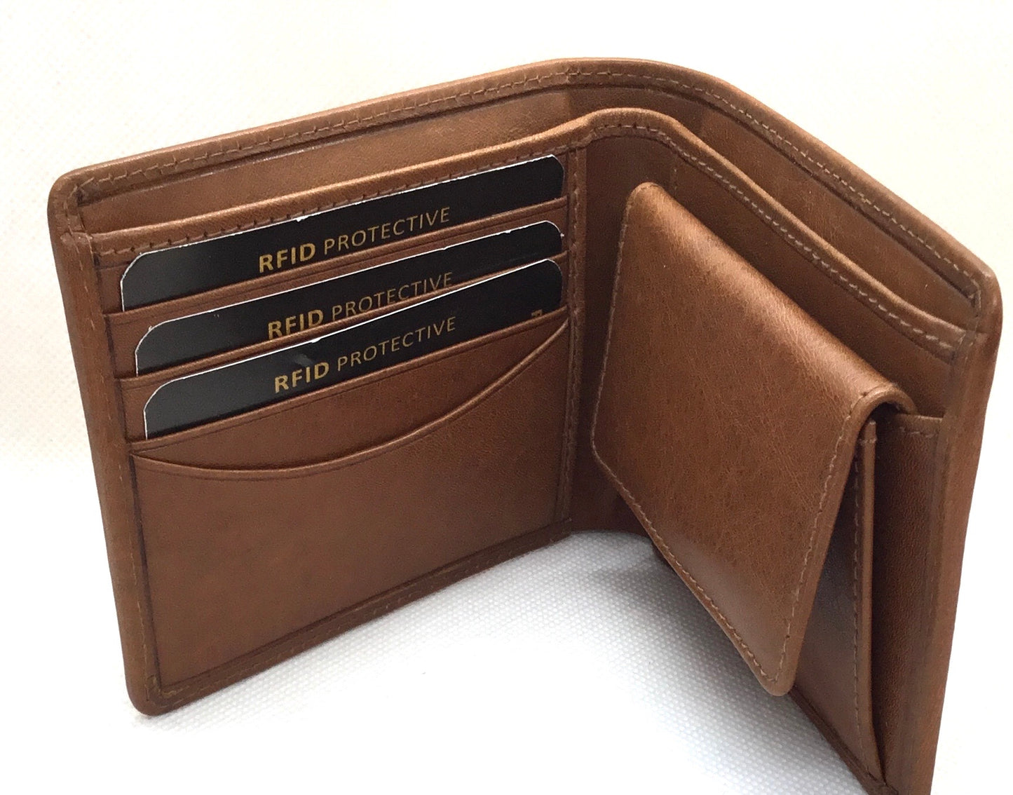 Cooper Allan Brown Genuine V T Full Grain Leather  Bifold Wallet With Coin Pocket