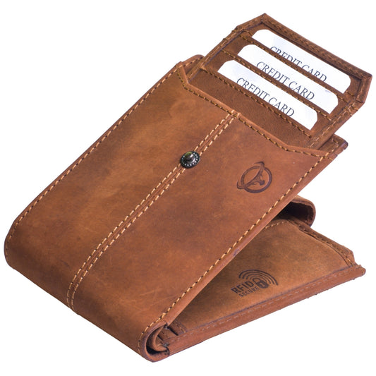 Cooper Allan Leather Hunter Wallet .12 Credit Card Slots . 1 Zipper Compartment : RFID