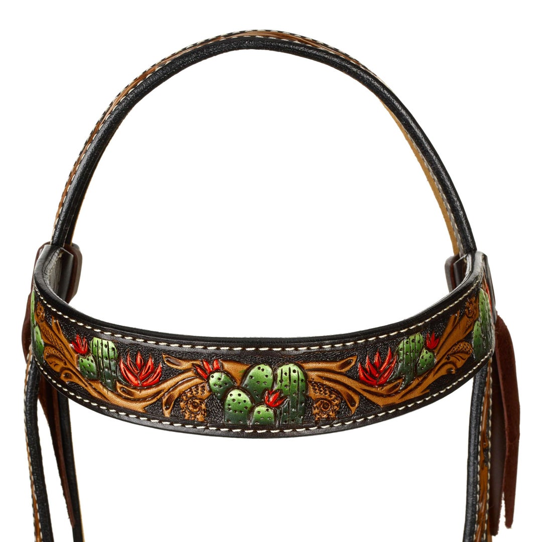 Cooper Allan Turquoise Cross Cactus Tooled Western Headstall