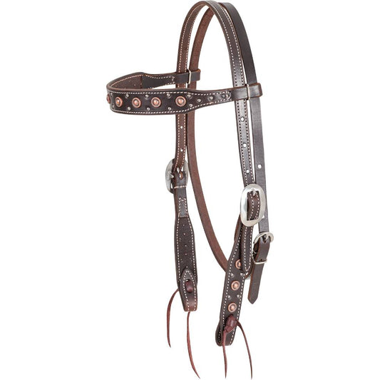 COOPER ALLAN ROPE EDGED DOTS CHOCOLATE BROWBAND WESTERN HEADSTALL