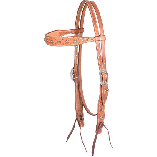 COOPER ALLAN ROPE EDGED DOTS NATURAL BROWBAND HEADSTALL