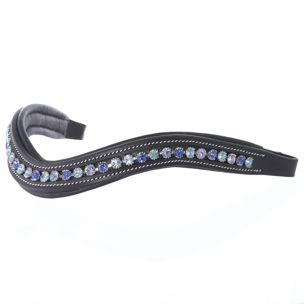 Cooper Allan Deep Curved Soft Padded Sapphire, Aqua Marine, Light Sapphire Colored.  Crystal Horse Browband