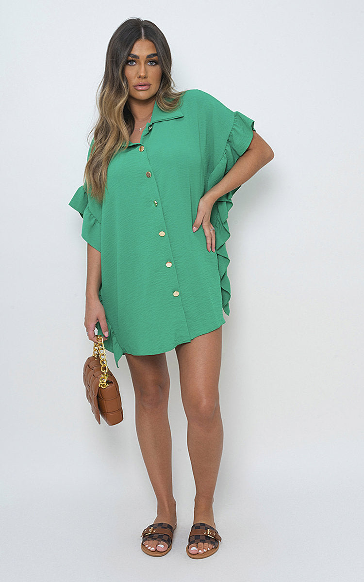 Cooper Allan Moda Button Down Ruffle Sleeve Shirt Dress