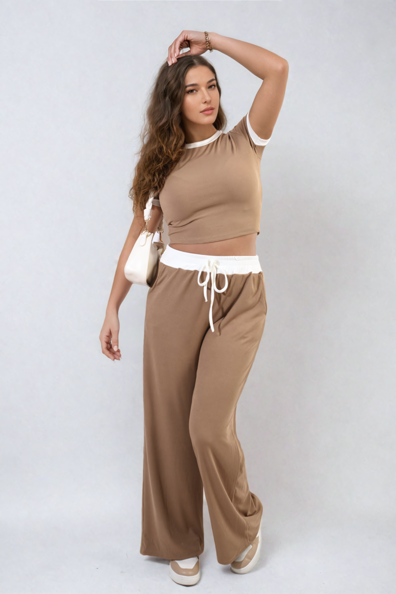 Cooper Allan Moda Contrasting Trim Crop Top and Trousers Co-ord Set