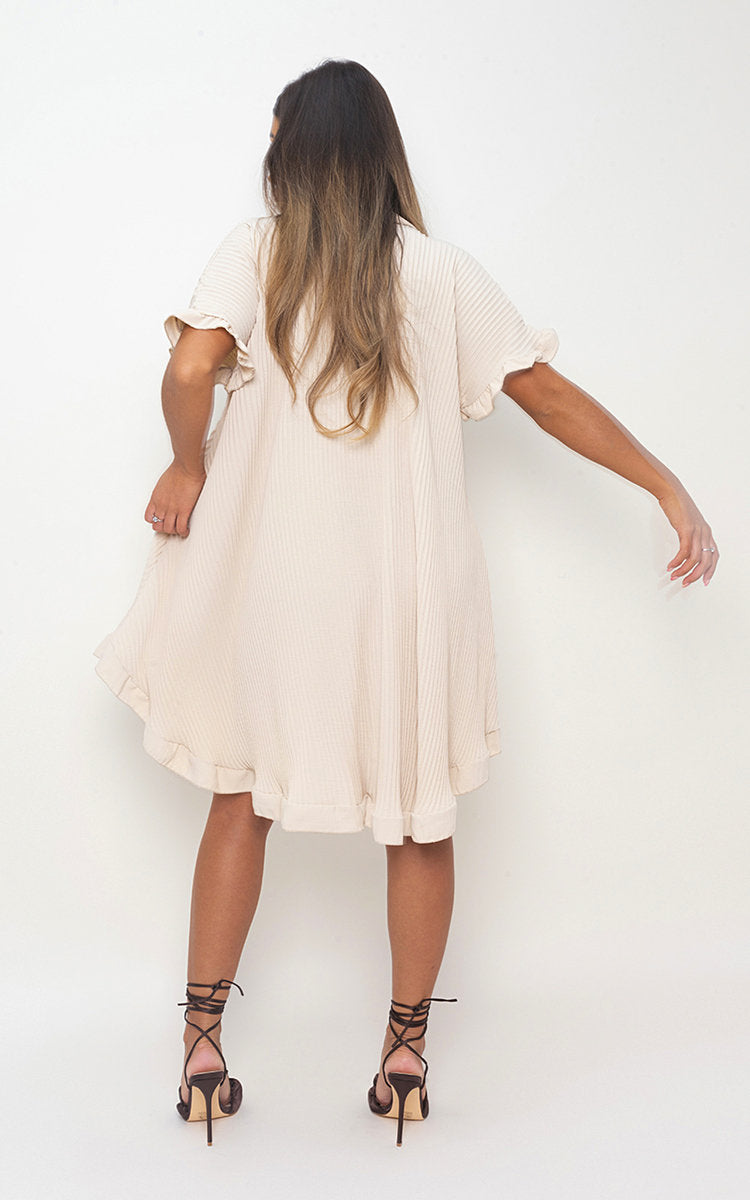 Cooper Allan Moda Button Down Oversized Ruffle Short Sleeve Mini Dress